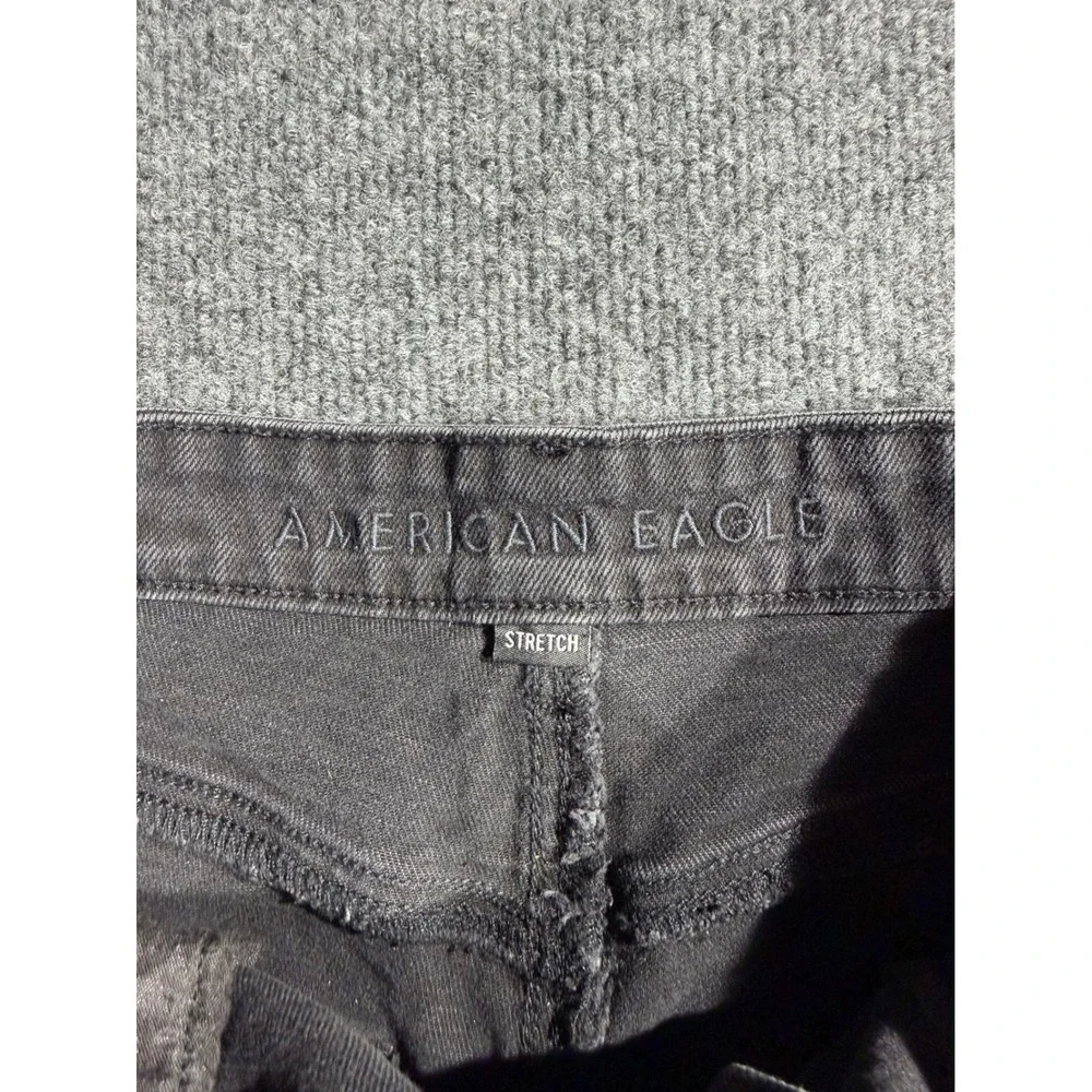 American Eagle Women 10 Black High Waisted Raw Hem‎ Denim Shorts Stretch